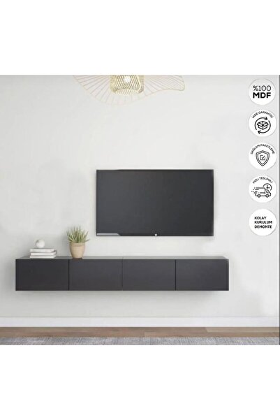 joy mob Tv Ünitesi Tv Sehpası Alt Modül Antrasit 240 Cm Mdf