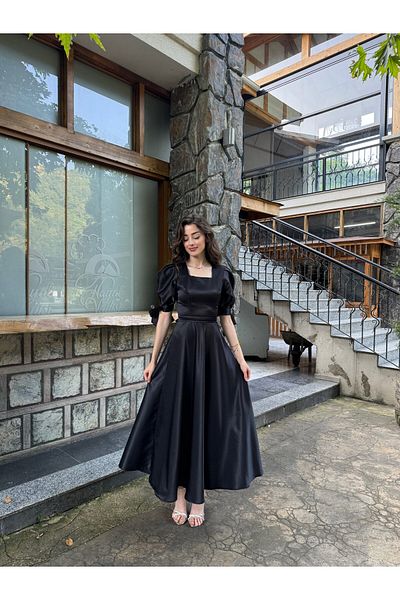 BEYZATURAN Black Satin Dream Dress