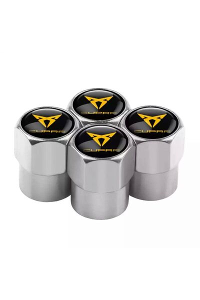 İKTUNING SEAT CUPRA LOGOLU ALÜMİNYUM KAPLAMA 4 ADET SİBOP KAPAK (GÜMÜŞ)