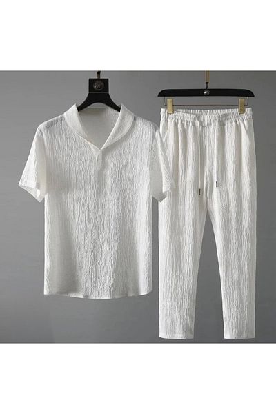 viperkombin 2-Piece Crinkle Fabric T-Shirt and Sweatpants Set - Bürümcük