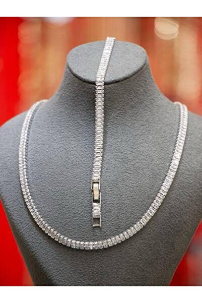 Nutly Accessories Gümüş Renk Baget Su Yolu Kolye Bileklik Set