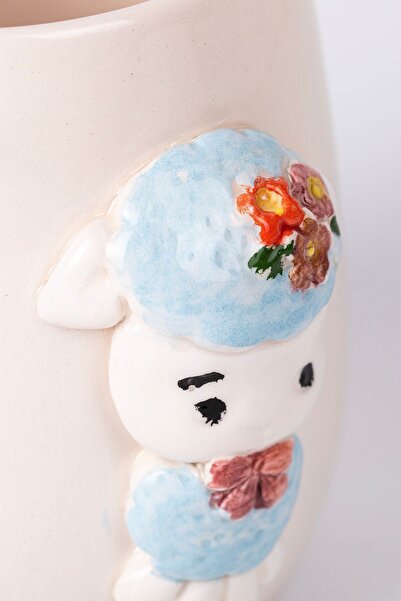 Loomart Ceramic Mug Cup - 3D Embossed, Lamb Figure, Handmade, 400 ml