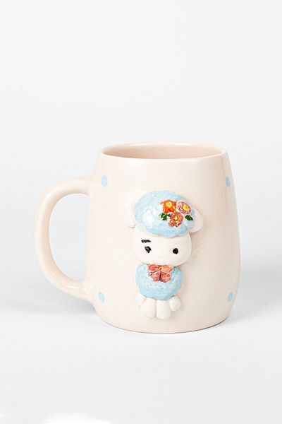 Loomart Ceramic Mug Cup - 3D Embossed, Lamb Figure, Handmade, 400 ml