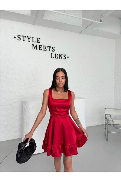 DERYA Women's - Thick Strap Mini Satin Dress