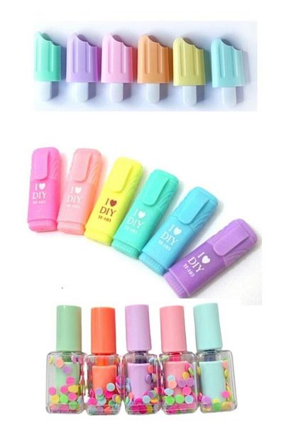 Misyon Mini 3 Piece Highlighters Set - Ice Cream - Mini Pens And Nail Polish Highlighter - Ege Photocopy Set