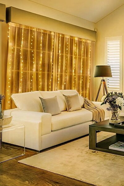 OnlyTech 300 Ledli 10 Saçaklı Sarı Led Kumandalı 8 Modlu Perde Led Peri Mutfa...