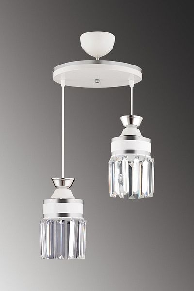 KARDELEN AYDINLATMA AVİZE Nairobi 2-Piece White Pendant Lamp Crystal Stone Chrome Strip Cylinder Downward Facing Luxury Chandelier