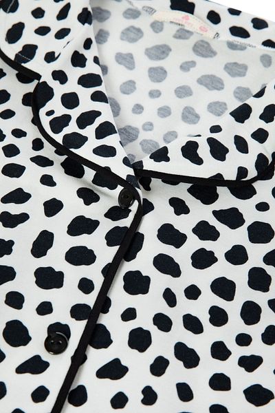 koza iç giyim Women's Cotton Dalmatian Patterned Shirt Collar Shorts Pajamas Set