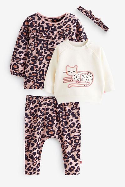 Next Baby Cotton Leopard Animal Patterned 4-Piece Top and Bottom Set
