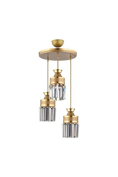 KARDELEN AYDINLATMA AVİZE Nairobi 3-Piece Antique Pendant Lamp Crystal Stone Yellow Striped Cylinder Downward Facing Luxury Chandelier