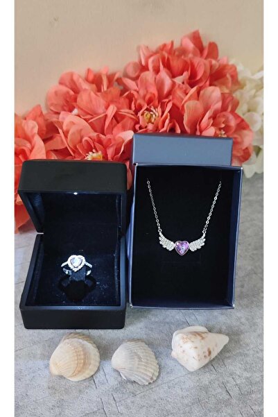 HKN AVM ACCESSORİES Işıklı Kutuda Yüzük Ciddi Ilişki Yüzük Melek Kalbi Kanatl...
