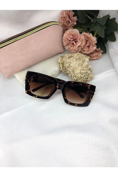 Di Caprio Ayso Rectangle Design Leopard Gold Women Sunglasses