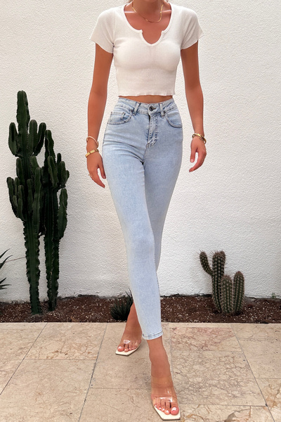 HLT JEANS Mavi Kar Kadın Süper Skinny Fit Esnek Likralı Yüksek Bel Denim Jean Kot Pantolon JENNİE-2004