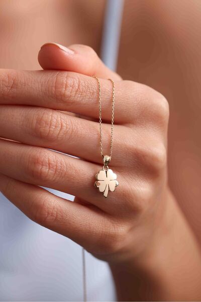 Gianfranco 14 Ayar Altın Bombeli Parlak Dört Yapraklı Yonca Kolye