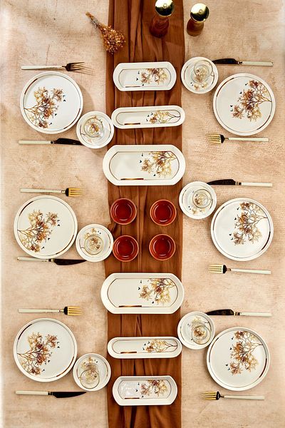Erbaşlar 22 Piece Gold Luxury Ceramic Wishing Tree Breakfast Set
