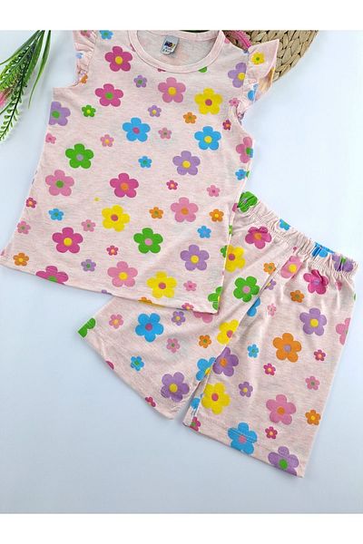Butik Set de pijamale de vară pentru fete, roz pudrat, cu imprimeu floral