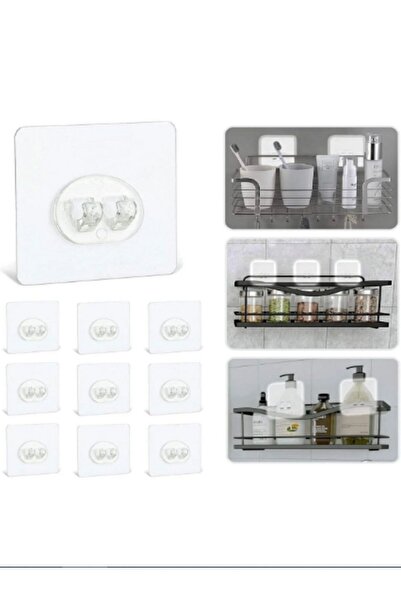 BUSEMSİ HOME 10lu Güçlü Kendinden Yapışkanlı Kancalar Köşe Rafı Banyo Rafı Du...
