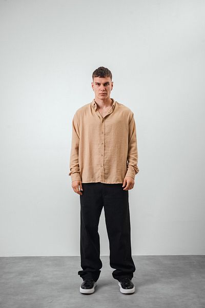 Respire Ανδρικό πουκάμισο μουσελίνας Oversize σε χρώμα Mink - με κουμπί