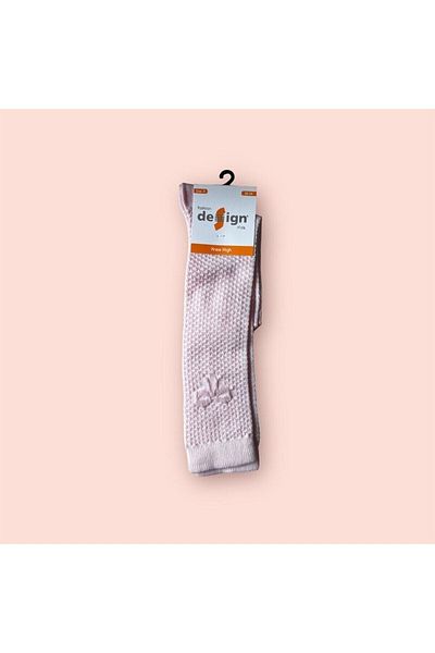 Design Socks Κοριτσίστικες κάλτσες γονάτων με ροζ ανάγλυφο σχέδιο