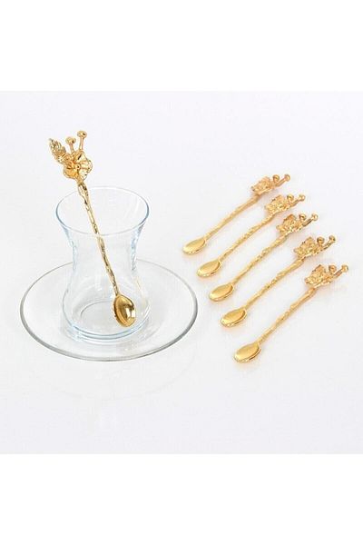 MELHOME Japanese Rose Set of 6 Gold Teaspoon
