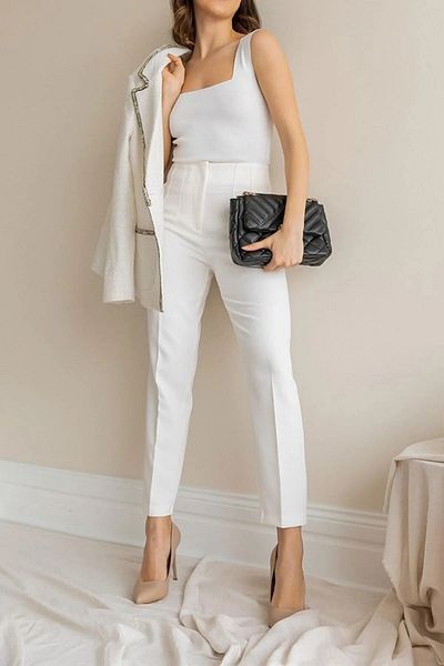 MODAF White High Waist Women's Trousers