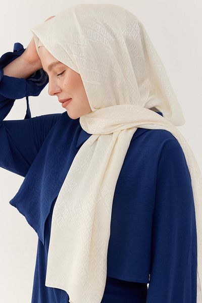 MİRSOY SCARF Shiny Jacquard Patterned Ring Shawl - Ecru