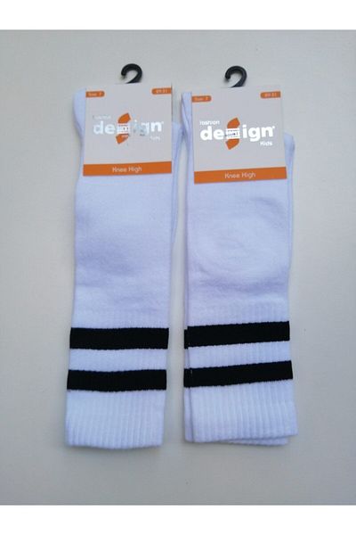Design Socks Unisex Παιδικές λευκές κάλτσες 2 τεμαχίων Desing ριγέ μέχρι το γόνατο