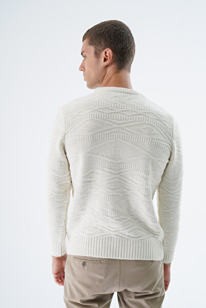 Trist Star Linx Diamond Patterned Men's Knitwear Sweater - Bone Crew Neck TRIST-5332