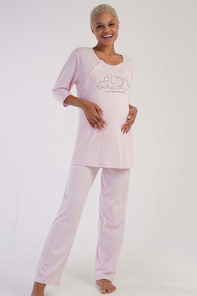 VİENETTA 3/4 Sleeve Cotton Women's Maternity Pajamas Set - 307001