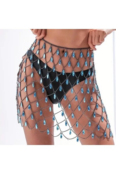 Luminoso Tasarım Simli Kristal Boncuk Kıyafet/Mayo/Bikini Üstü Aksesuar Etek