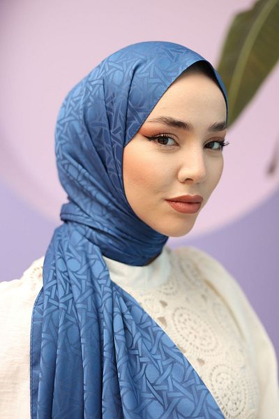 Silk Home شال جاكار فاخر - نيلي