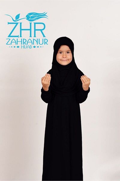 ZAHRANUR HİJAB Παιδικό φόρεμα προσευχής 6-8 ετών Μαύρο χρώμα