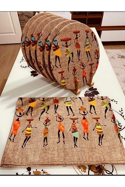AsliHome American Service Fete africane Wicker Floor Runner și Li MDF Supla Takimm