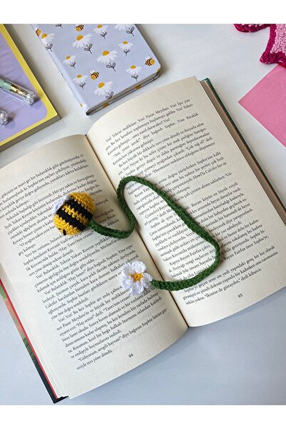 sumicorn Sevimli Amigurumi Örgü Arı Kitap Ayracı,Kitap Aksesuarı,Kitap Severl...