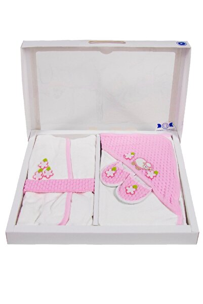 cucul Hastahane Çıkışı Kız Bebek Bornoz Takımı Pembe Bornoz Seti 4 Parça Yeni...