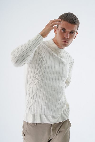 Trist Star Corded Wool Knit Sweater - Men's, Bone Half Fisherman, Hair Braid, Back Sleeve TRIST-5328