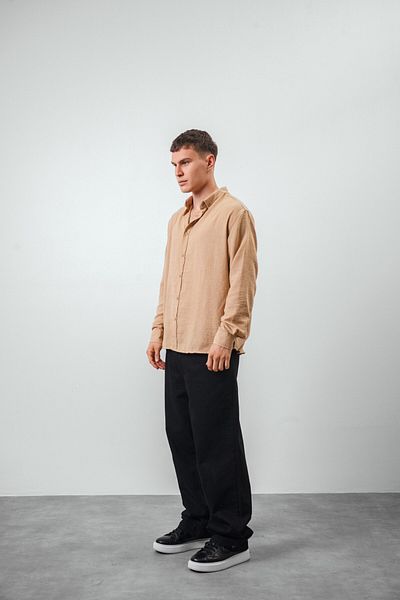 Respire Ανδρικό πουκάμισο μουσελίνας Oversize σε χρώμα Mink - με κουμπί