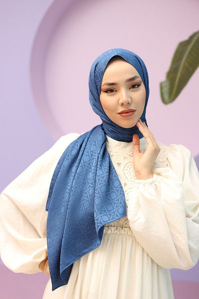 Silk Home شال جاكار فاخر - نيلي