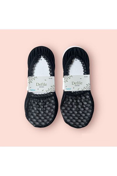 Defile SOCKS Дамски черни тюлени балерини с шарка, 2 броя