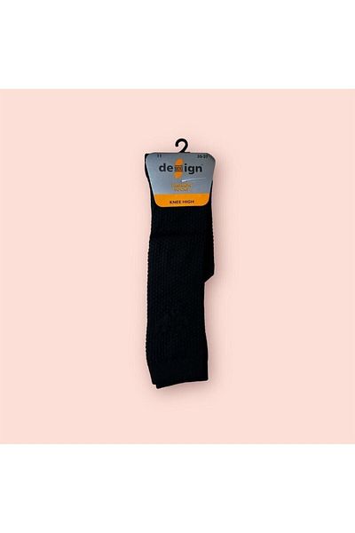 Design Socks Черни релефни чорапи до коляното с шарка за момиче