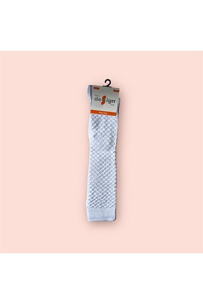 Design Socks Κοριτσίστικες λευκές κάλτσες με ανάγλυφο σχέδιο μέχρι το γόνατο