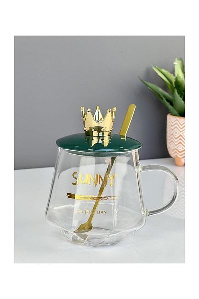 Doğudeko Arow Luxury King Mug with Lid and Spoon Green