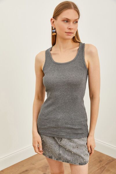 YAKAMEL Fitilli Basic Жіноча трикотажна майка - FÜME, на бретельках SPORCU