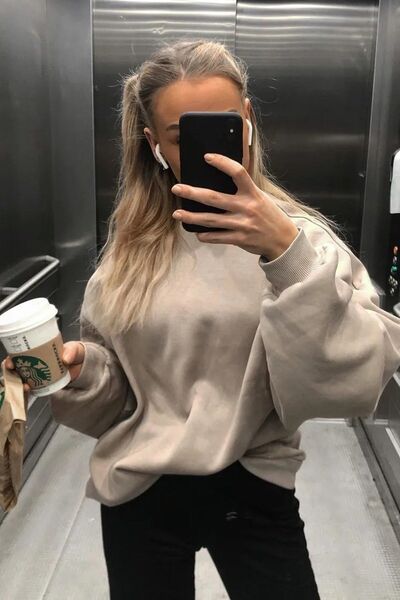 YAKAMEL Hanorac de damă cu gât rotund - 3 fire de ață, cu detalii brodate