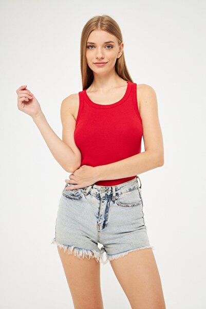 YAKAMEL Tricou sport tricotat roșu pentru femei - Trend cu bretele