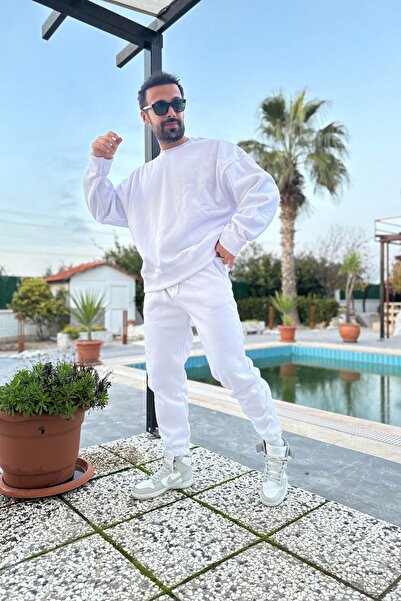 CMZ COLLECTİON Ανδρικό Unisex 3 Thread ECRU SET Φούτερ με λαιμόκοψη και παντε...