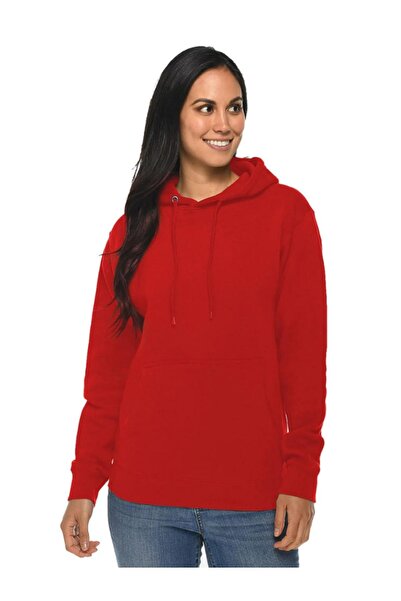 YAKAMEL Unisex Red Unprinted Kangaroo Pocket Hooded 3 Thread Ribbed Sweatshir...