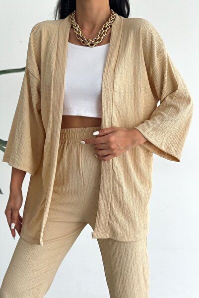 YAKAMEL Kimono și top pentru femei, culoare camel - Design Bürümcük