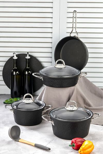 Cooker Stainless Steel 7-Piece Cookware Set with Forged Pattern