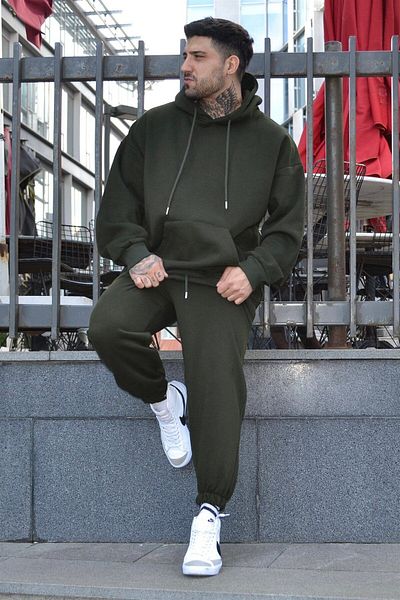 YAKAMEL MEN'S WINTER TRACKSUIT SET KHAKI 3 YARN INSIDE WITH FLEECE OVERSIZED